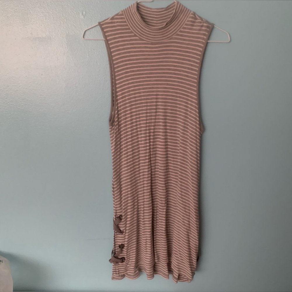 Striped Sleeveless Mock neck dress